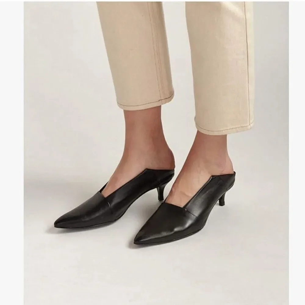 Thakoon Women's Black Leather Pointed Toe Pumps Kitten Heels